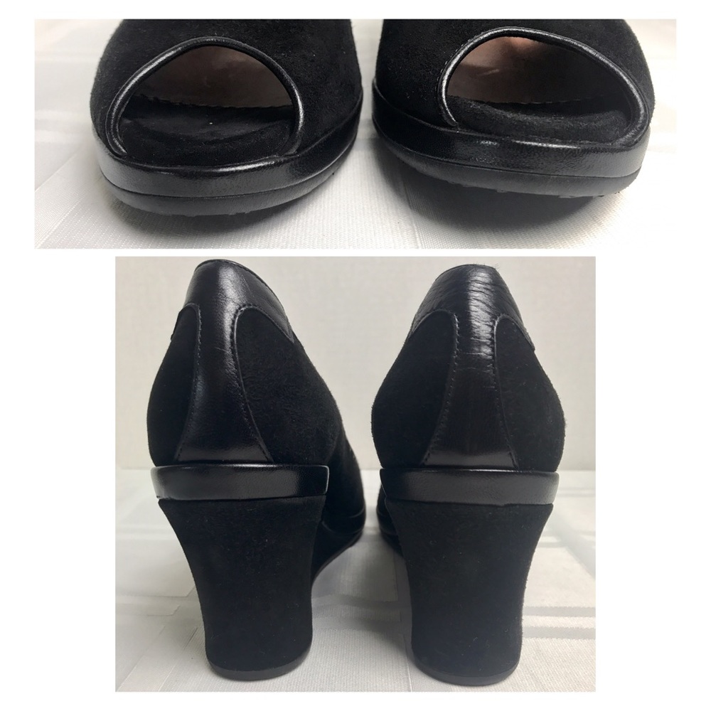 Taryn Rose Suede Leather Peep Toe Wedge Heels - Picture 2 of 8